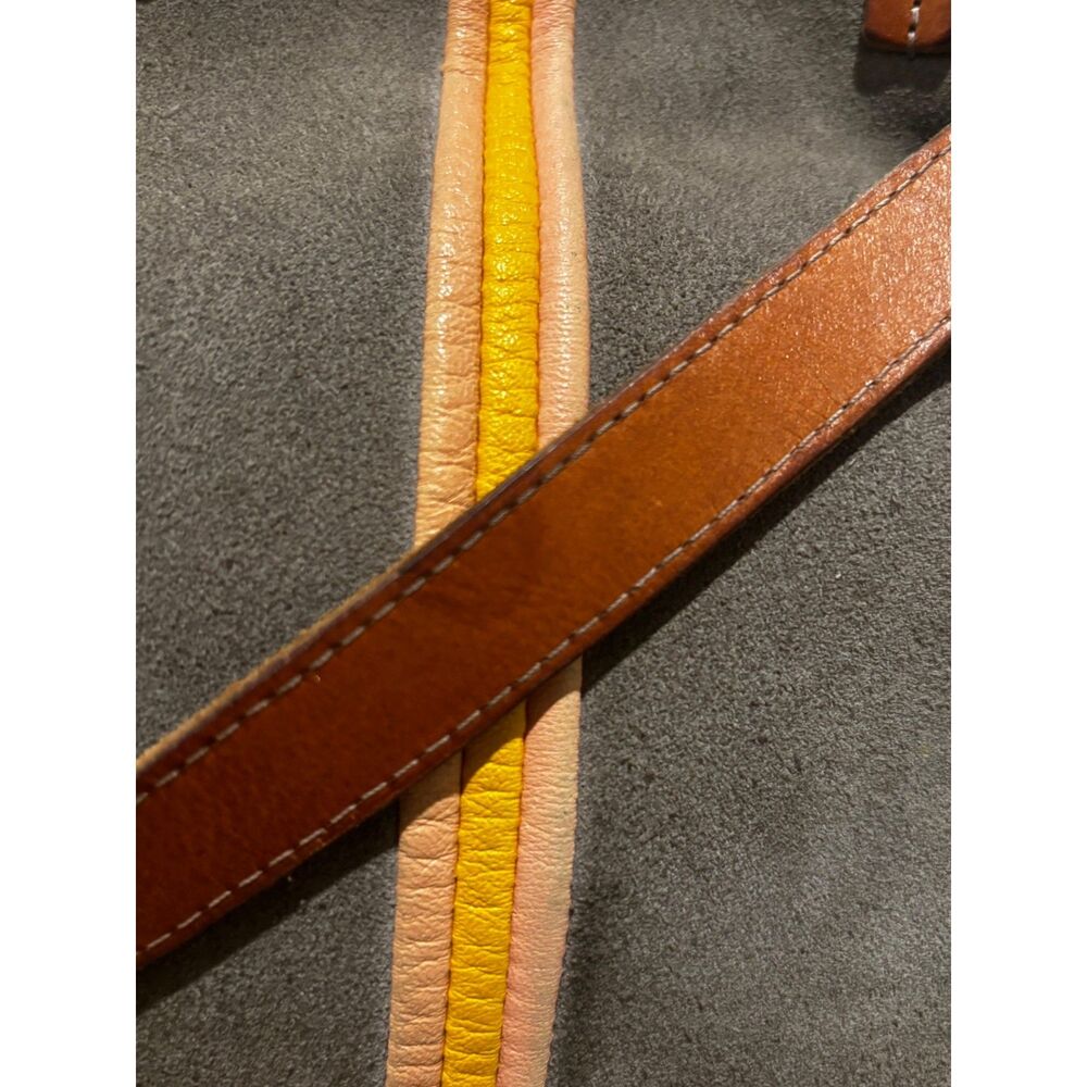 Clare V. Simple Tote Olive Suede Yellow Stripe Leather Handles Detachable Strap - Picture 5 of 9